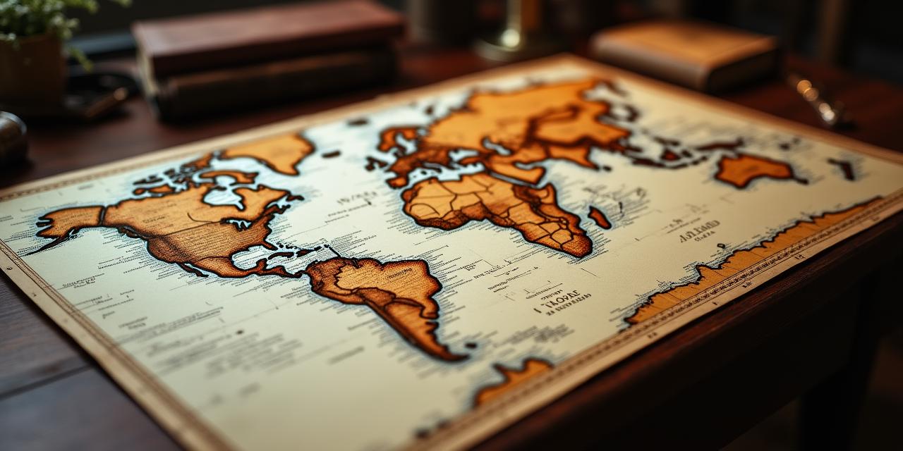 A collection of rare 17th-century maps spread across a dark wooden table with a brass compass.