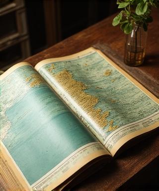 Open spread of an ornate atlas showing topographical details