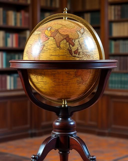 Large floor standing globe with mahogany base and brass hardware